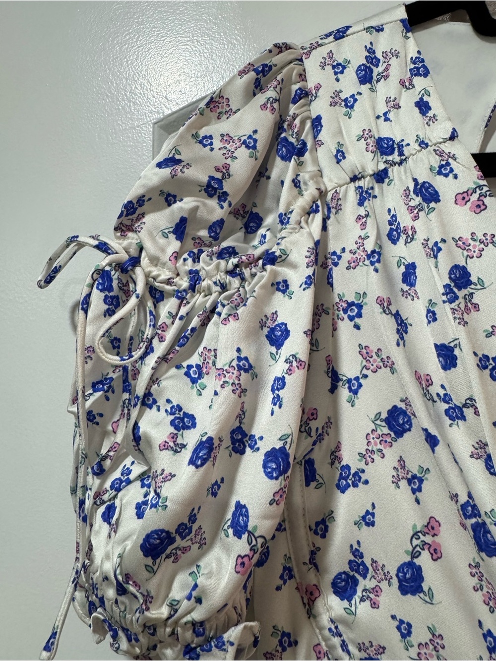 For Love & Lemons Paulina Corset White Mini Dress with Blue Floral Print - M - Picture 9 of 13